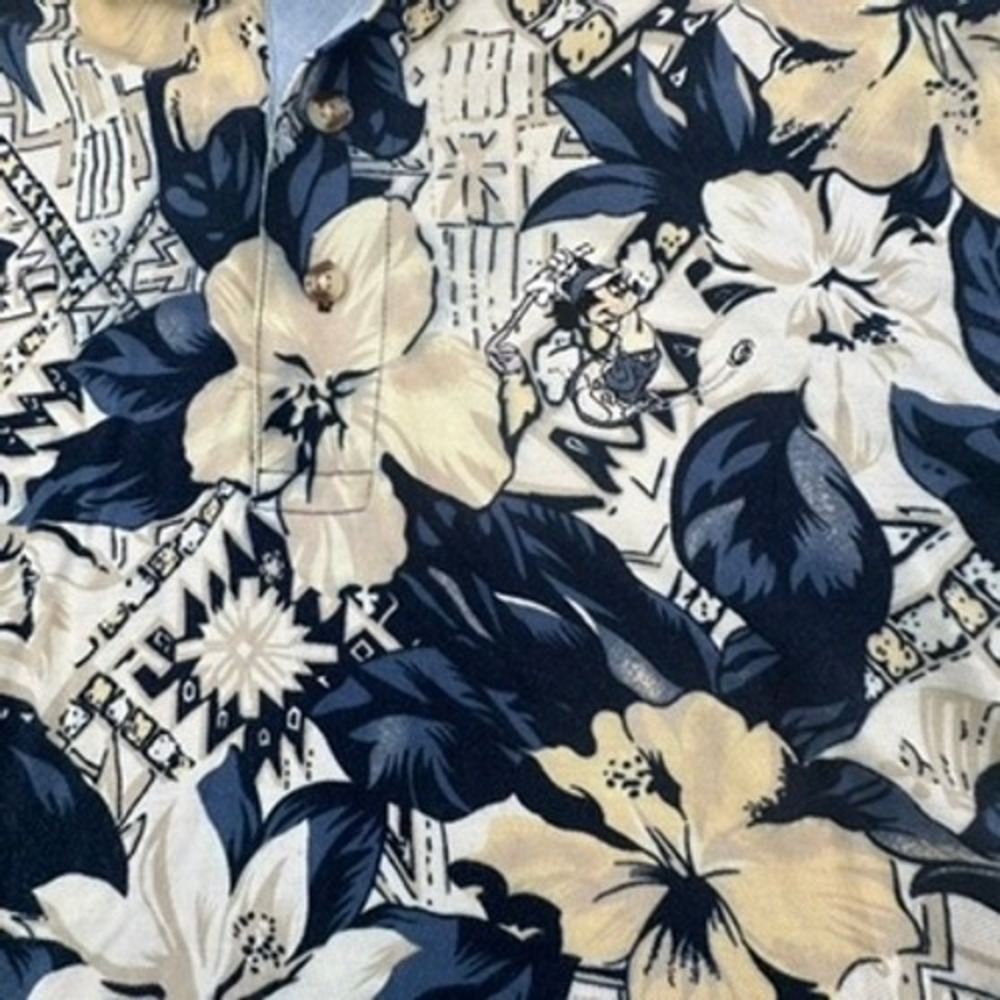 Disney Golf Collection Medium‎ Mens Shirt Mickey Mouse Floral Polo Navy Yellow M - Picture 4 of 13